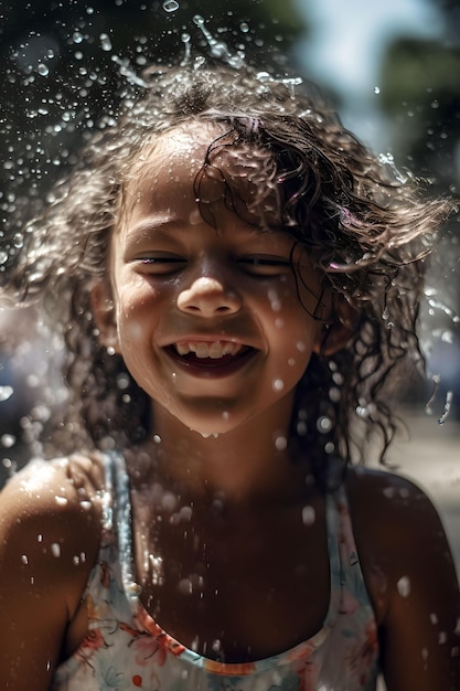 Chica refrescándose en un chapoteadero de verano