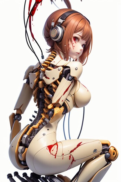 Una chica robot con un brazo roto y un brazo roto.