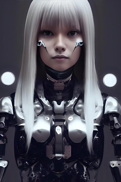 Foto chica robótica futurista ia plateada