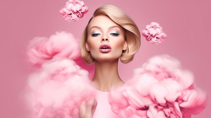 chica rubia de moda en pose de moda joven belleza aislada sobre fondo rosa de lujo AI generativa