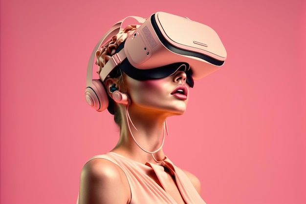 Chica sexy con gafas VR estilo de moda futurista generativo A