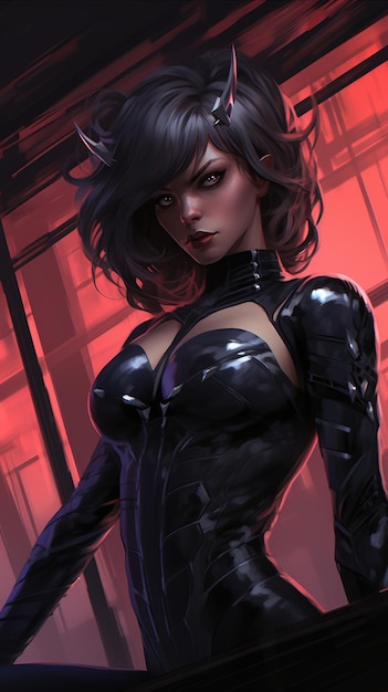 Chica sexy de superhéroe Catwoman en traje de cuero