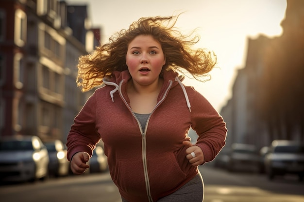 Chica con sobrepeso corre en la calle Entrenamiento deportivo Generar Ai