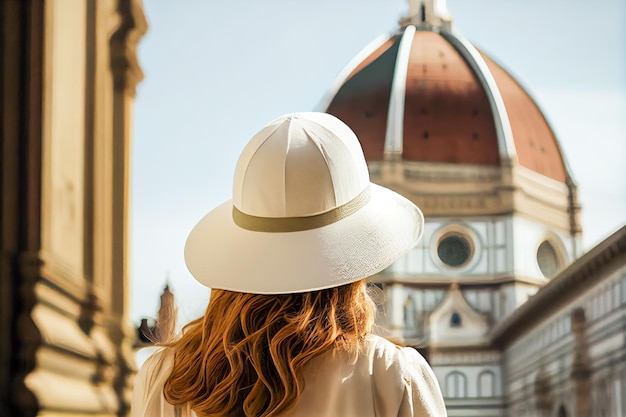 Chica con sombrero blanco admira Copenhague IA generativa IA generativa