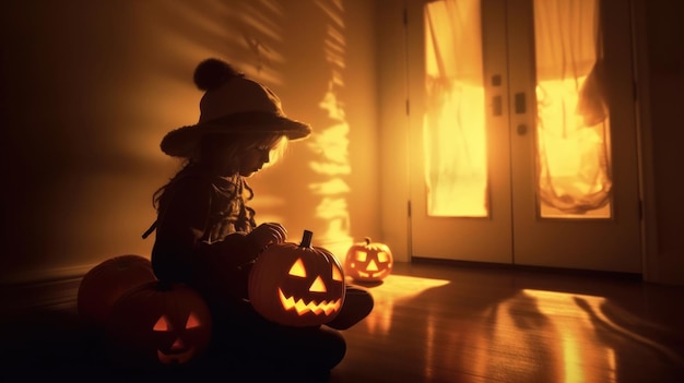 Chica con sombrero en Halloween