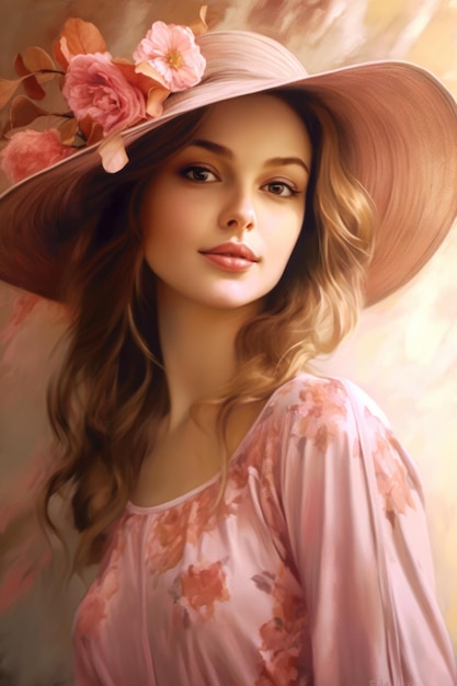 Una chica con un sombrero rosa.