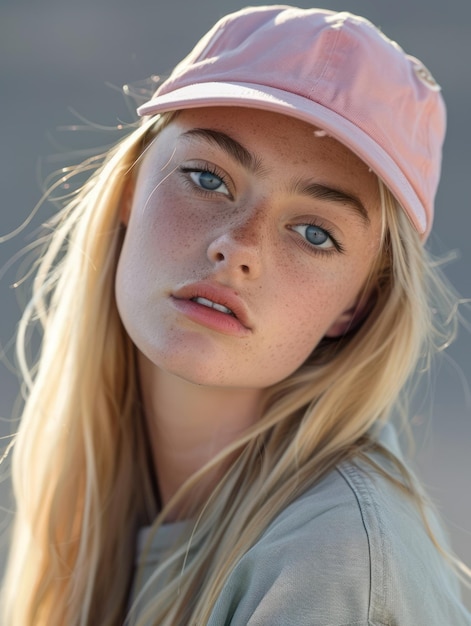 una chica con un sombrero rosa