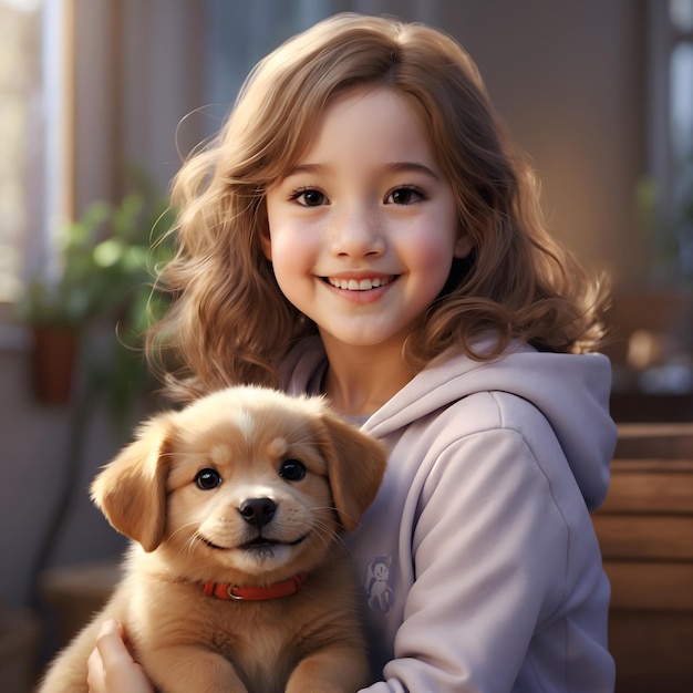 La chica sonriente y el lindo cachorro Una mirada cautivadora