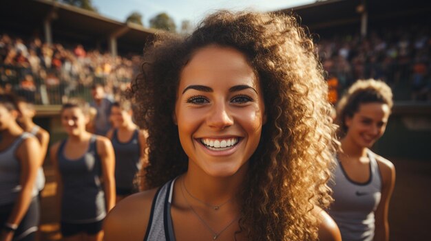 chica sonriente con mochila mirando a la cámara