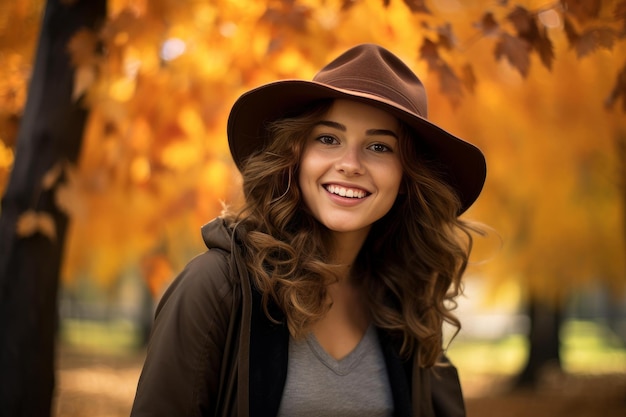 La chica sonriente parque de otoño Generar ai