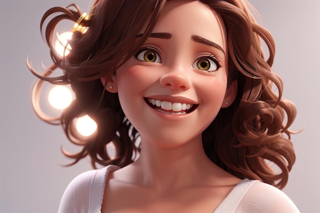 Chica con sonrisa feliz sobre fondo blanco.