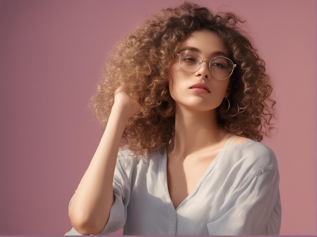 Una chica tiene un bonito peinado rizado con ropa de moda de alta calidad fotografía de moda