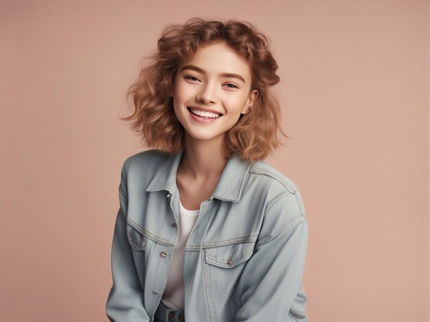 Una chica tiene un buen peinado usando ropa de alta calidad de moda fotografía de moda