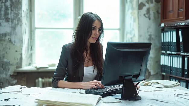 Foto una chica en un trabajo ingrato y duro