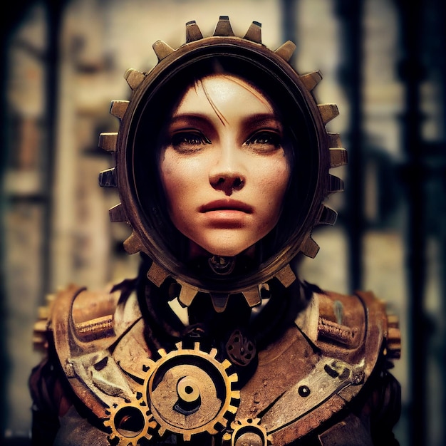 Chica en un traje espacial steampunk