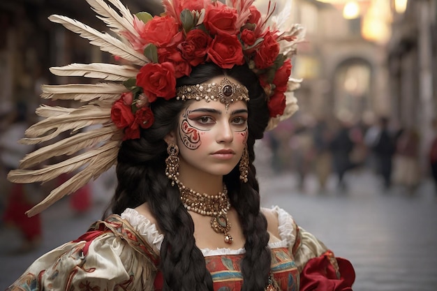 Foto la chica con el traje tradicional de cerdeña en el carnaval