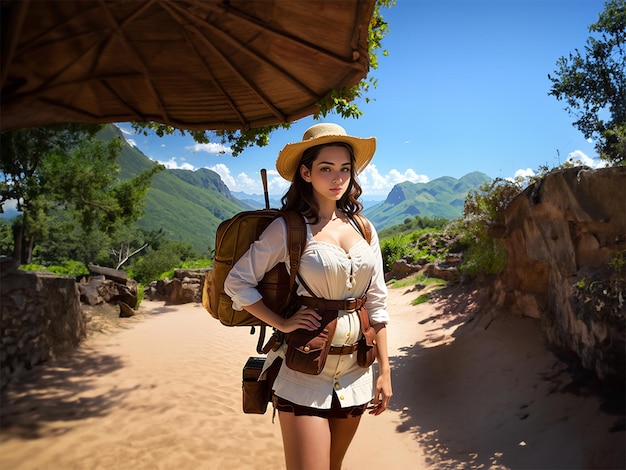 Una chica turista viendo un hermoso lugar.