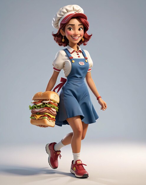una chica en uniforme escolar sosteniendo una hamburguesa