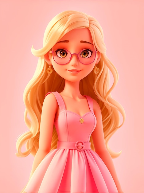 Chica vestida de rosa sobre un fondo rosa en estilo de animación 3D