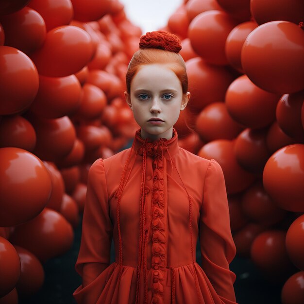 Foto la chica del vestido rojo.