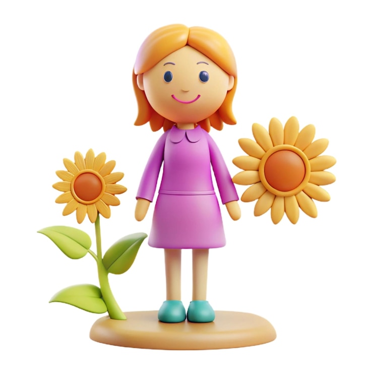 Foto una chica con un vestido rosa y una flor amarilla delante de ella