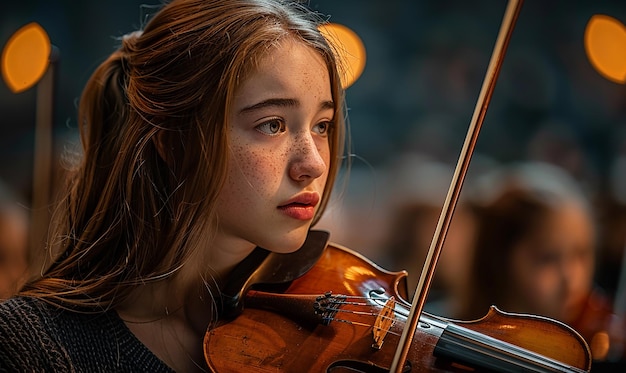 una chica con un violín en las manos