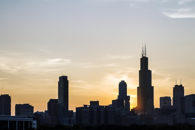 Chicago horizonte al atardecer