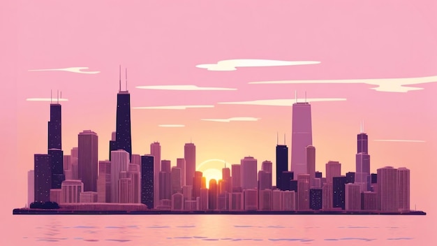 Chicago Skyline bei Sonnenuntergang Rose Strahlungsvektor-Illustration