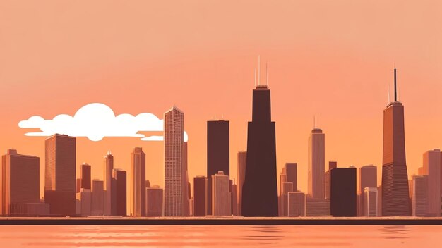 Chicago Skyline em Sunset Vector Minty Serenity