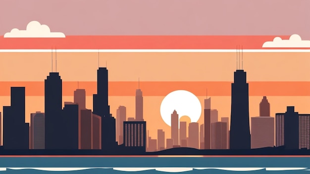 Foto chicago skyline em sunset vector minty serenity