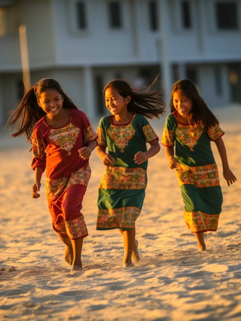 Chicas asiáticas divirtiéndose en una playa tropical generada por IA