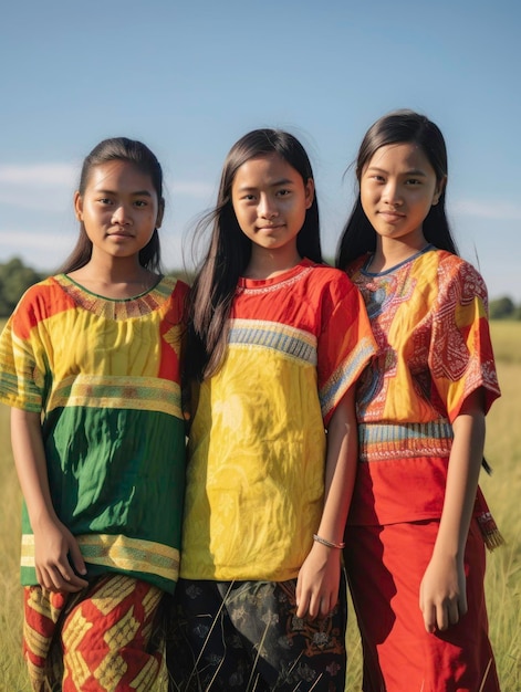 Chicas asiáticas encantadoras y de moda en trajes étnicos generadas por IA