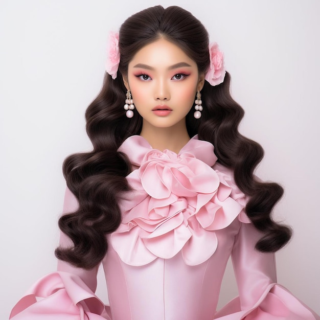 Chicas coreanas abrazando la elegancia lúdica en la vibrante moda rosa de Barbie