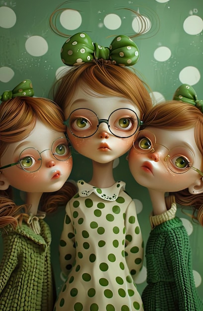 Chicas de dibujos animados lindas y divertidas con gafas de verde