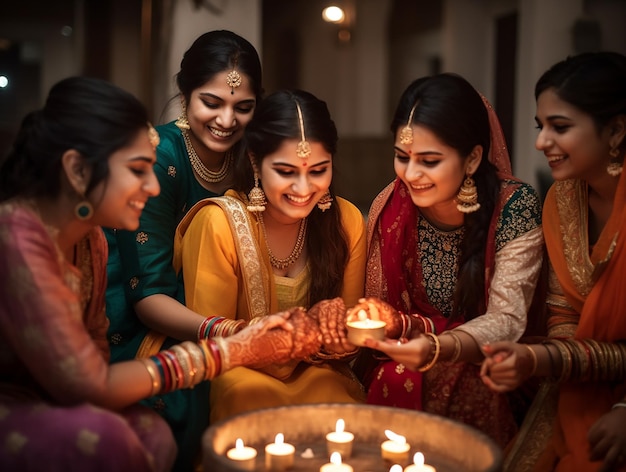 Foto las chicas disfrutan de las vibraciones del festival diwali diya039s