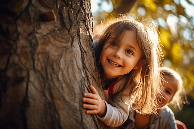 chicas jugando en el árbol