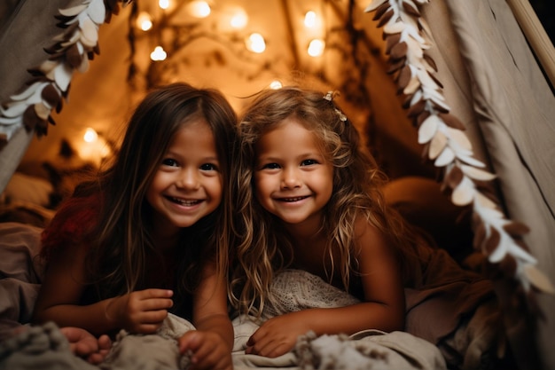 Foto chicas lindas sentadas en el teepee