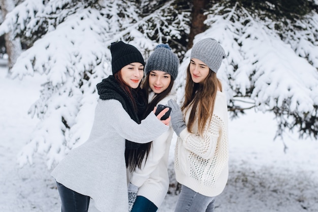 chicas en el parque de invierno