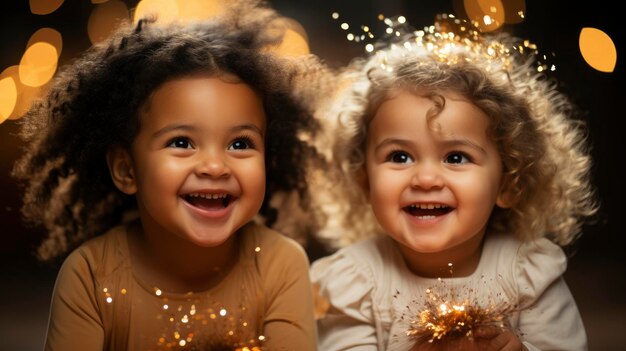 Chicas soplando algunas piezas de confeti fondo brillante fondo Hd