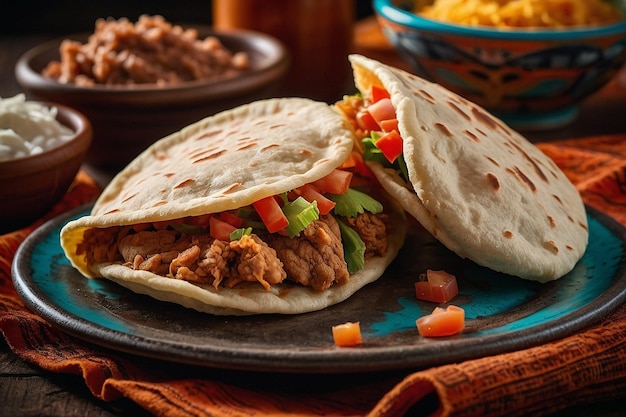 Foto chicharrn gorditas com feijões refritos