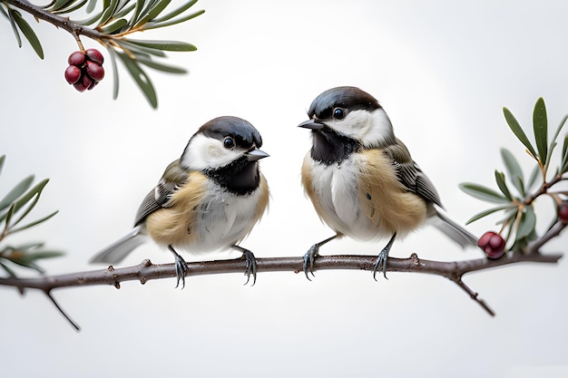 Foto chickadees contra um fundo branco prístino