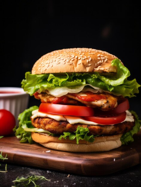 Chicken Burger mit Tomaten und Salat