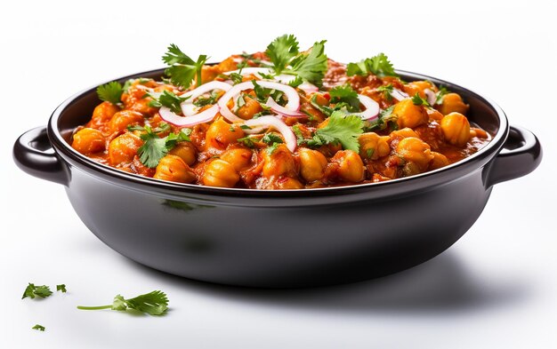 Chicken Chana auf weißem Hintergrund