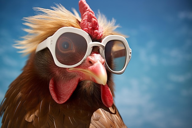 Chicken Hen in Sunglass Shade Glasses Generative von Ai