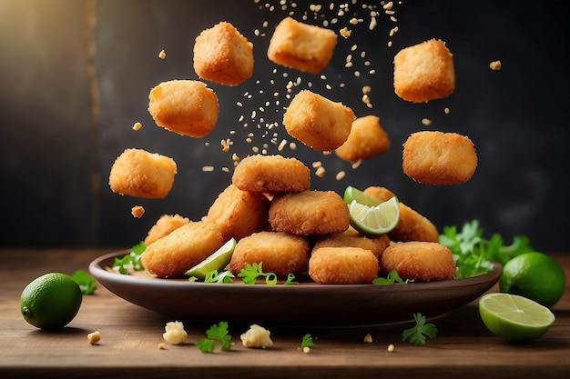 Chicken Nuggets in der Luft mit Limette und Gemüse mexikanisches Essen