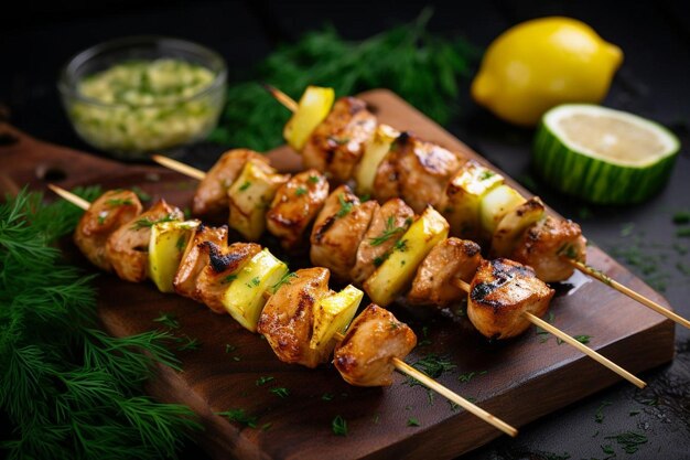 Foto chicken shish kebab com abobrinha