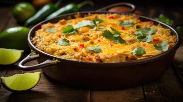 Chicken Tamale Pie auf Holzhintergrund Generative KI