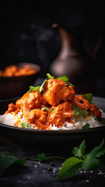 Chicken Tikka Masala Ein Gericht, das aus gerösteten marinierten Hähnchenstücken besteht