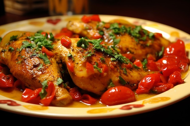 Foto chicken with mustard and red peppers