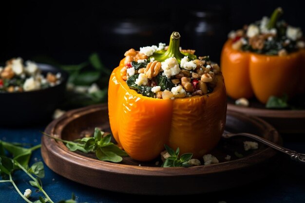 Chickpea griego y espinaca relleno de pimientos con